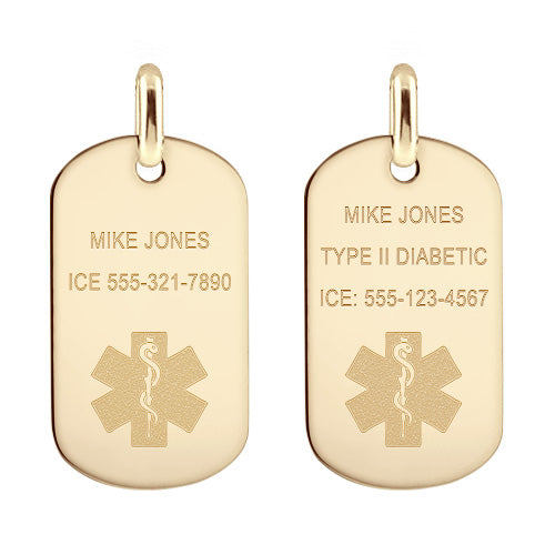 Medical alert dog tag front engraving options
