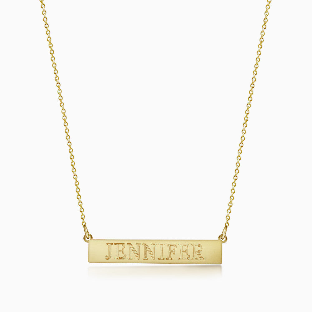 1.25 inch, 14k Gold Personalized Horizontal Name Bar Necklace - Sandy Steven Engravers