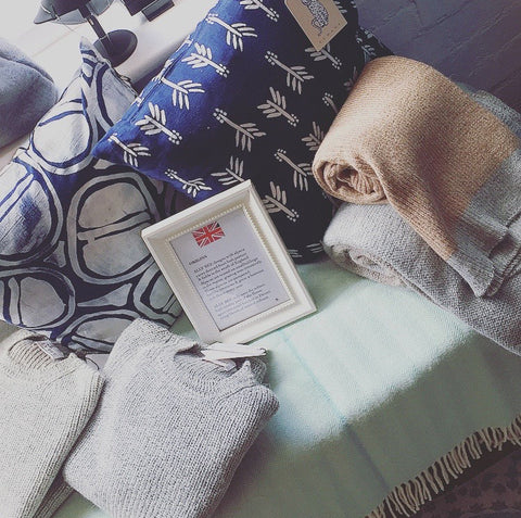 Beautiful hand printed cushion covers by Komana and super soft knits and blankets by Ally-Bee