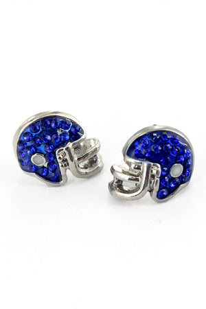 Sapphire Blue Crystal Football Helmet Stud Earrings