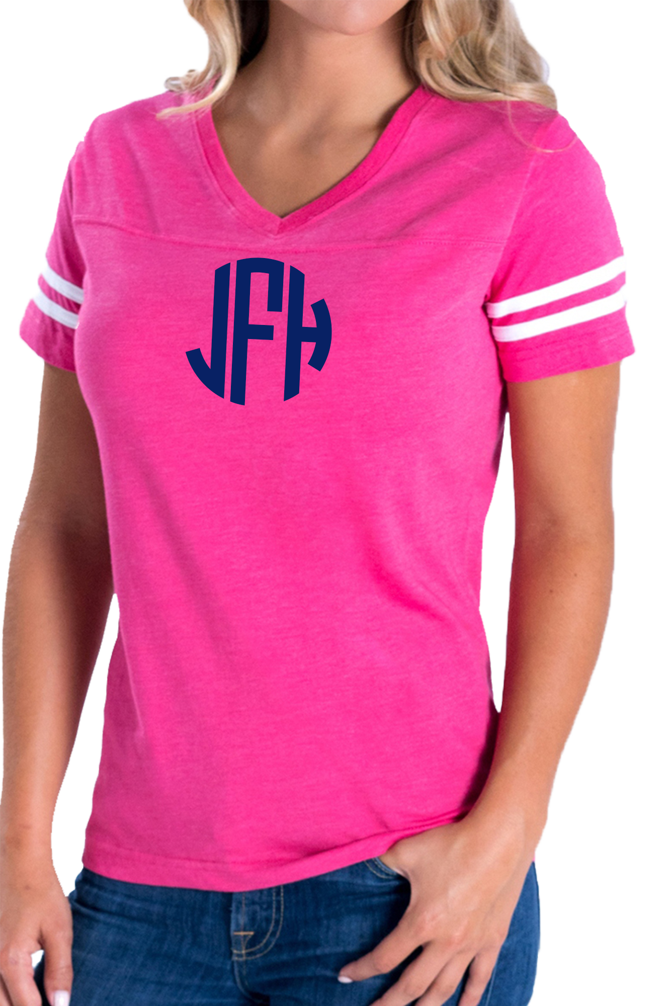 Football T-Shirt, Hot Pink/White 