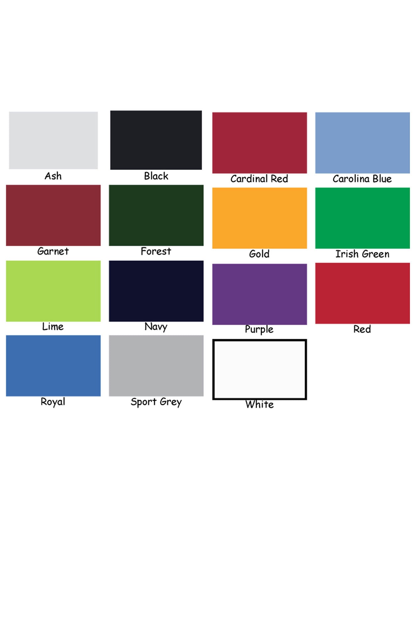 Gildan Color Chart Long Sleeve