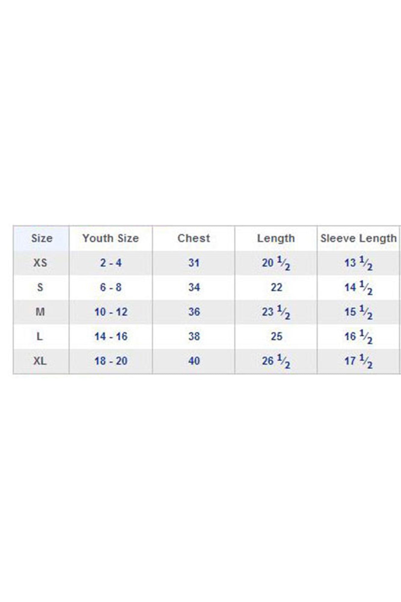 Cascade S Youth Size Chart