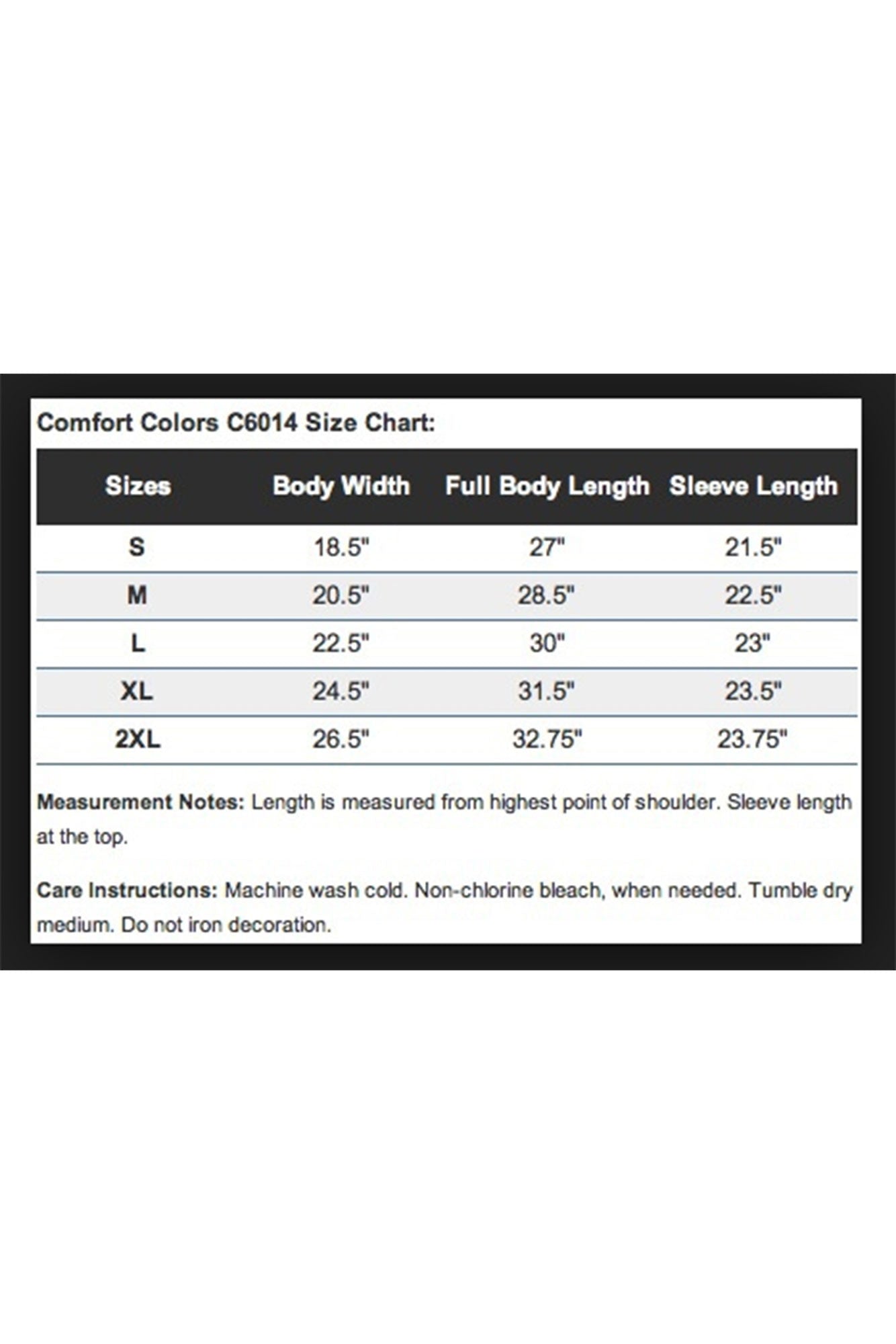 Comfort Colors Long Sleeve T Shirts Color Chart