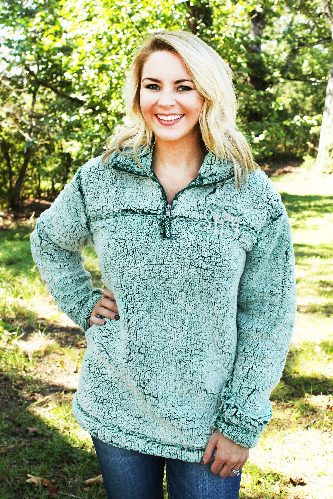 mint green sherpa pullover