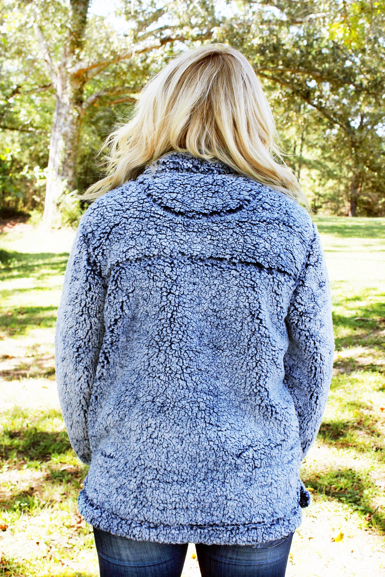 navy blue sherpa pullover