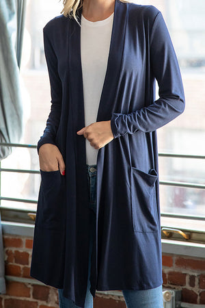 long navy cardigan with pockets