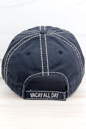 Distressed Black 'Vacay All Day' Cap