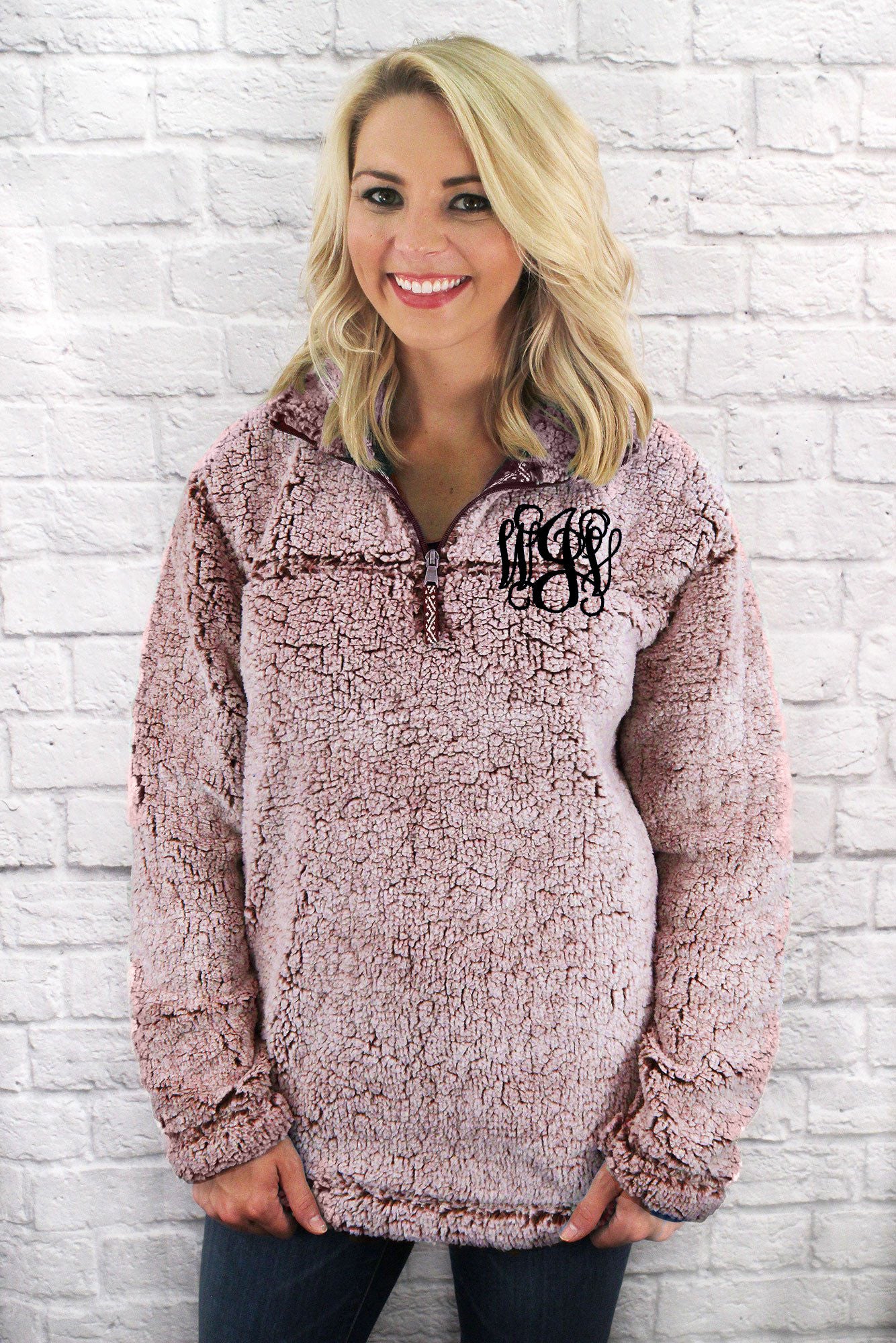 sherpa pullover with initials