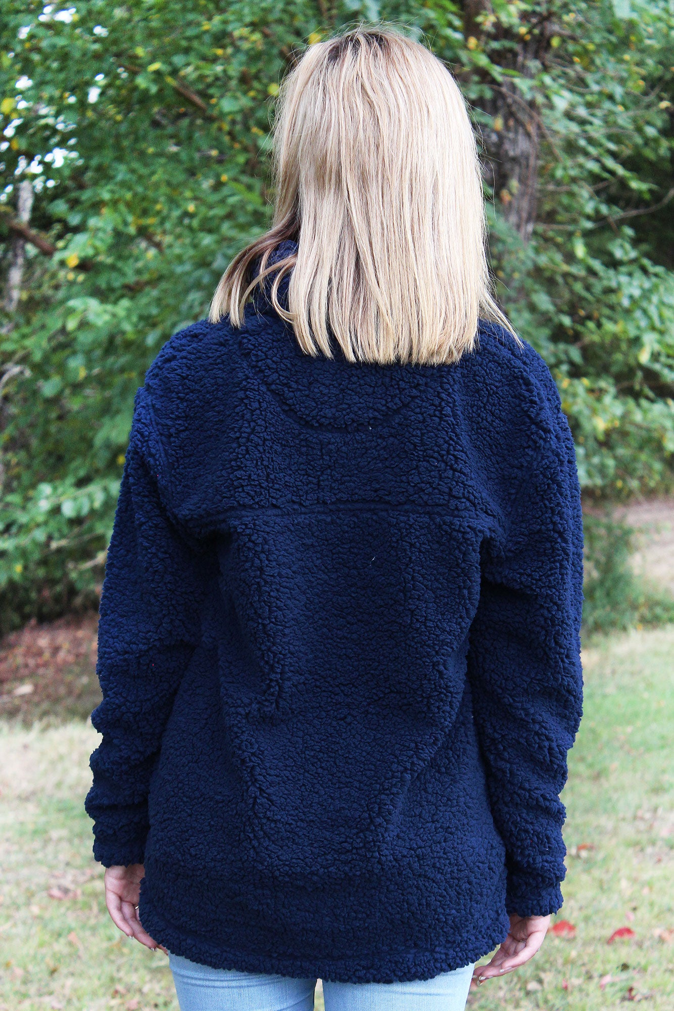 navy sherpa pullover