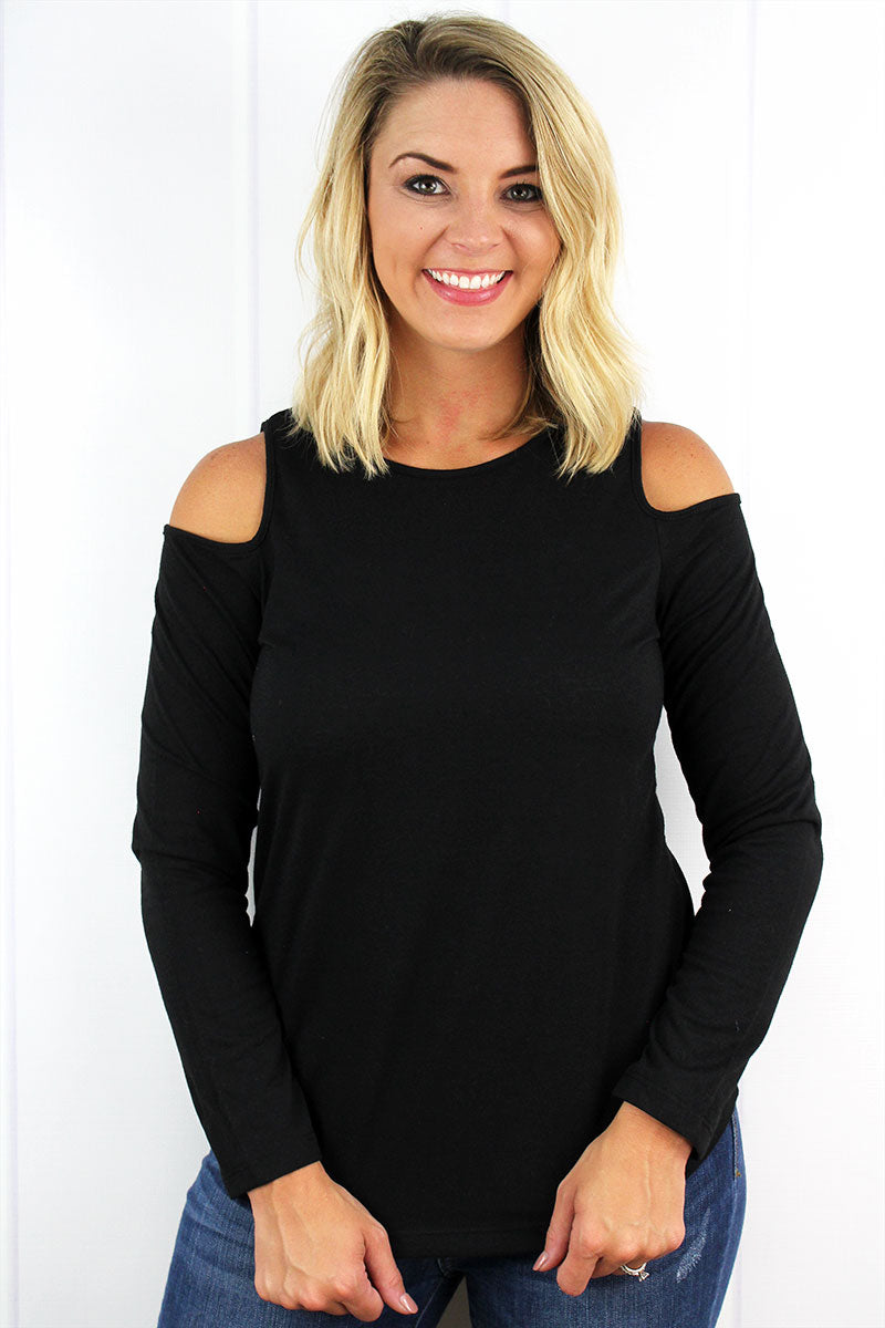 ladies black cold shoulder top