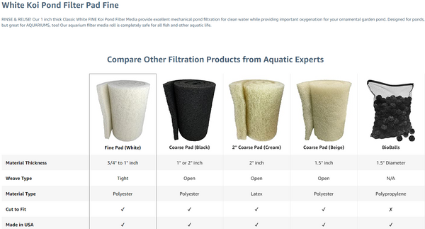 comparison for koi pond filter pads