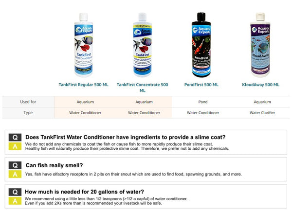 comparison chart for aquarium water treatments