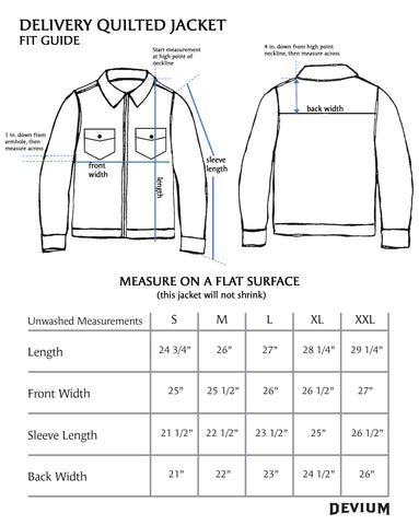 Quilted Delivery Jacket Size Chart – Devium
