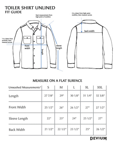 Toiler Work Shirt Size Chart – Devium