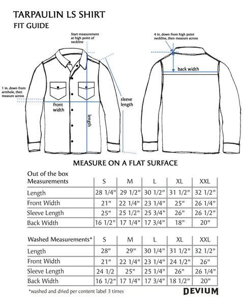 Tarpaulin Shirt Size Chart – Devium