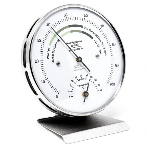 FISCHER TEMP/HUMIDITY GAUGE - Dial w/ White Face & Brass Case