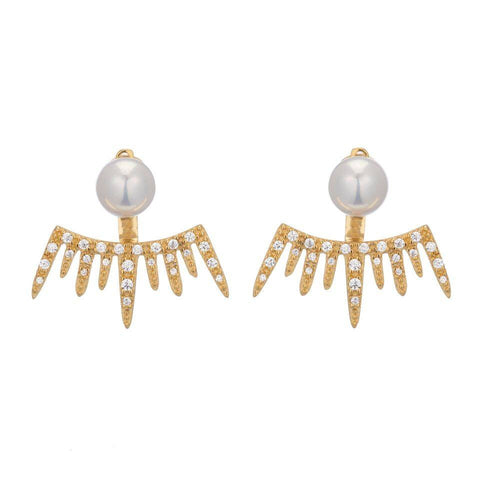 CLEO EARRING JACKET PEARL STUDS WITH CZ STONES