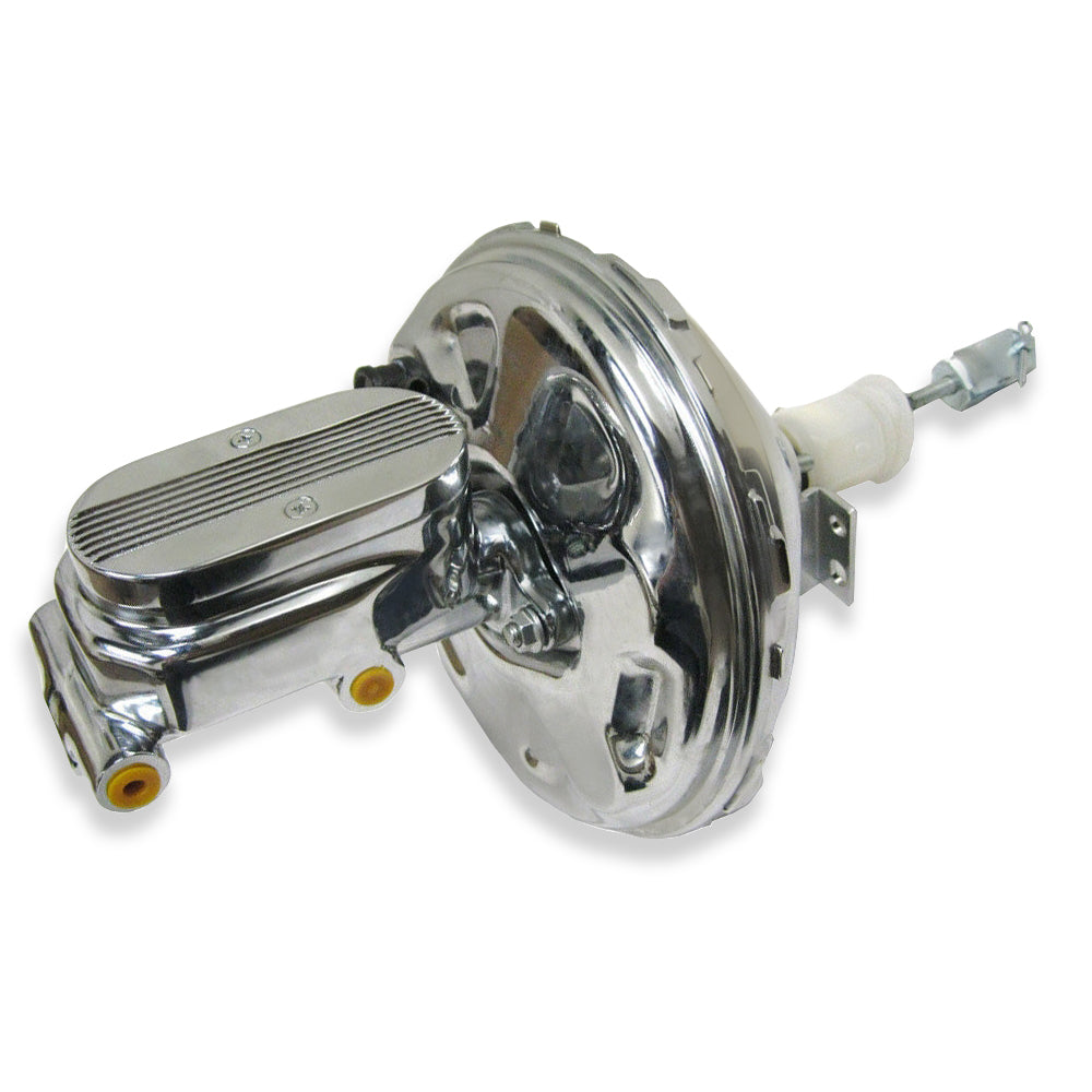 DEMOTORING GM 11" Delco Power Brake Booster & Finned 1" Bore Master Cylinder 3/8" Ports Chrome