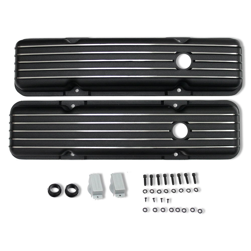 Retro Finned Polished Aluminum Tall Valve Covers for 58-86 SBC