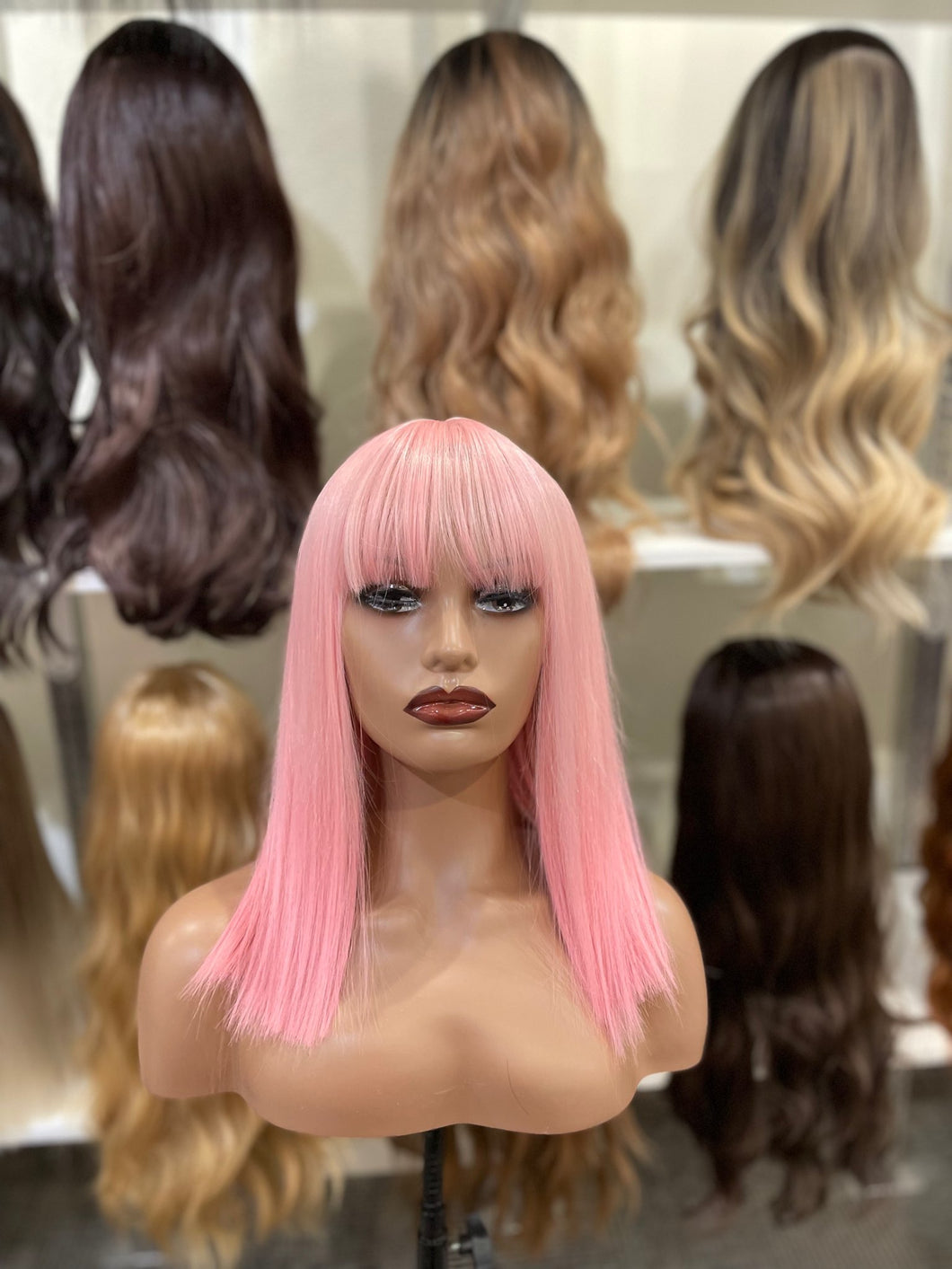Lea - Straight Light Pink Full Head Wig With Bangs