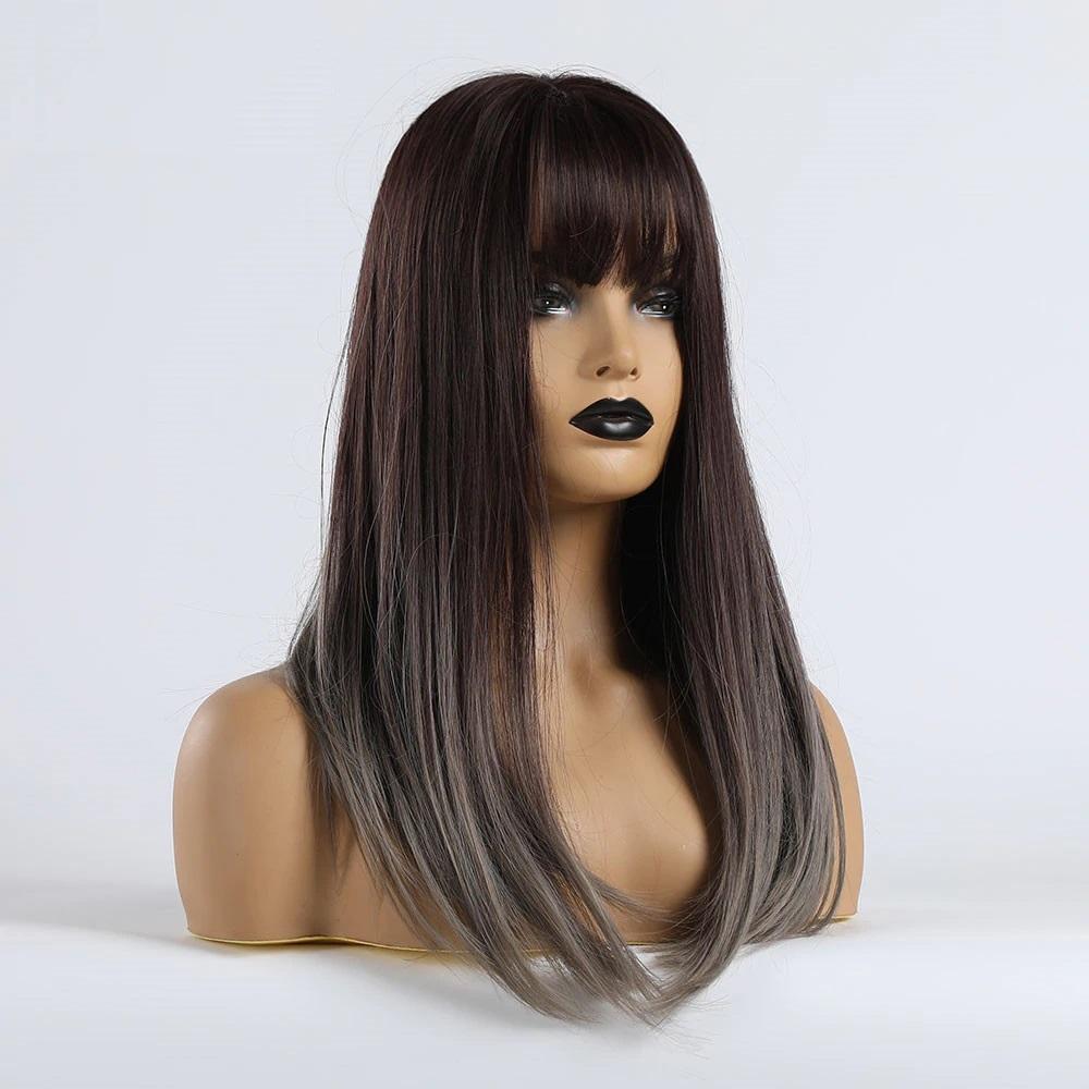 Keira Straight Ombre Dark Purple To Grey Wig