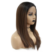 Load image into Gallery viewer, Jamie -  Straight Natural Brown Ombre Dark Roots Lace Front Wig 18&quot; Or 20&quot; Long
