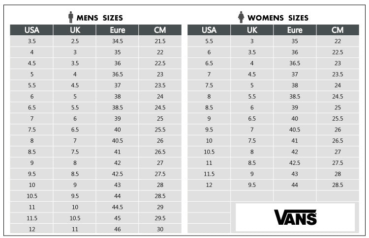 vans mens and womens size chart