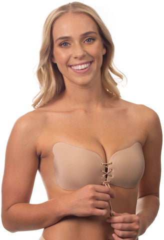 Push up stick on bra in Nude on blonde model for B Free Australia