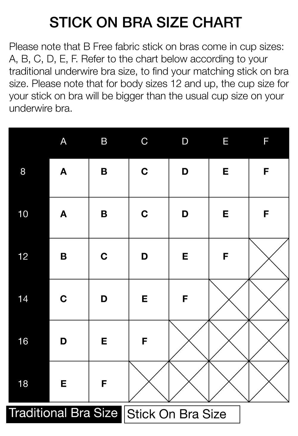 Stick On Bra Size Chart