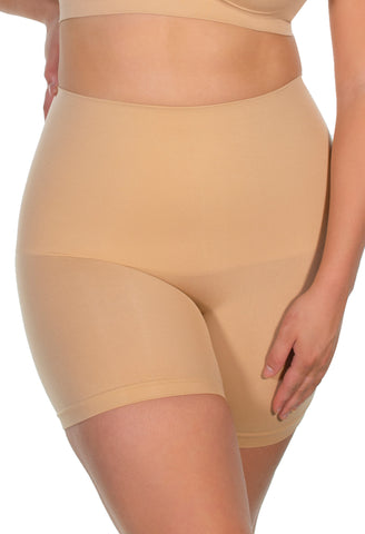 mid rise postpartum shaping shorts in nude provides maximum tummy support and control mid waist fit cinches in your waist seamless super comfy and soft also available in black white