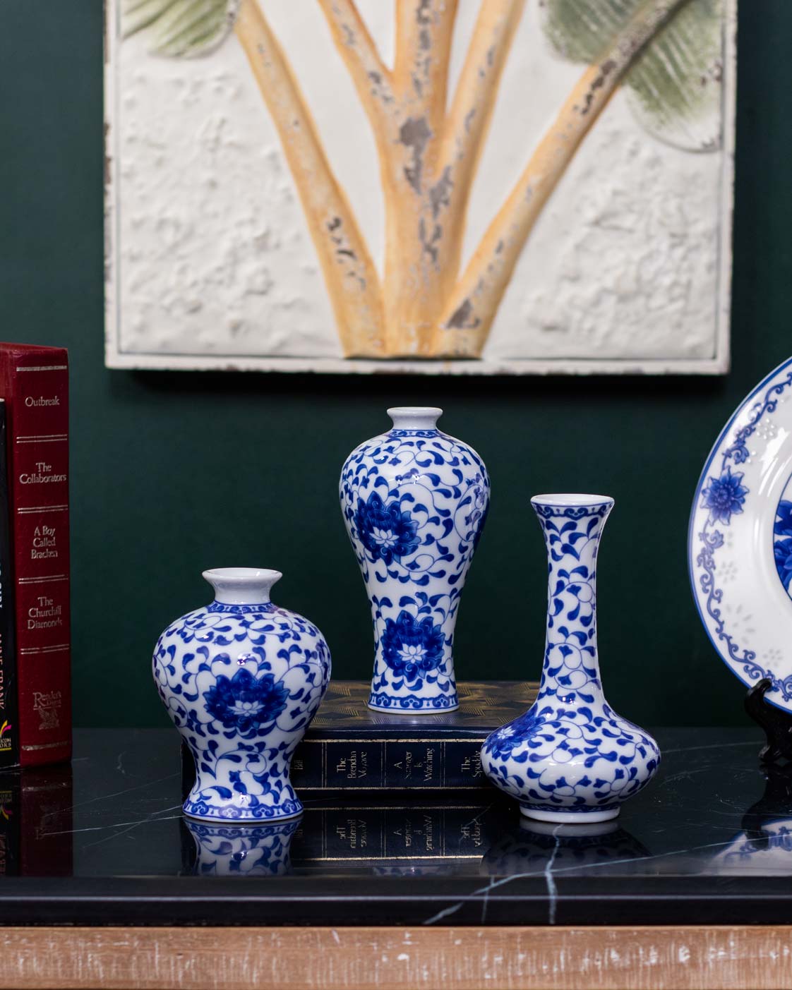Oriental Blue & White Small Vase - Set of 3