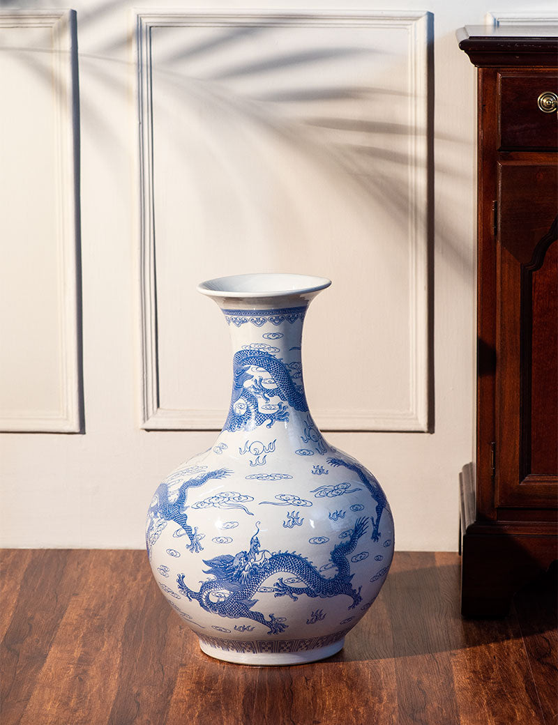 The Dragon Blue White Floor Vase Thedecorkart