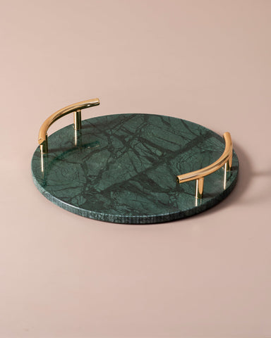 Green Marble Serving Tray with Golden Handles