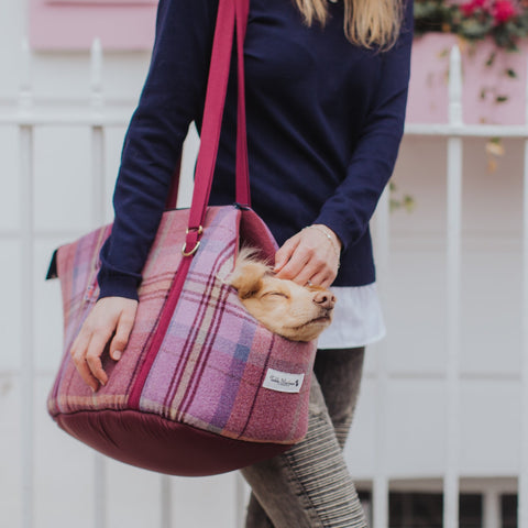 Pink Sheltie Adjustable Plaid Dog Carrier