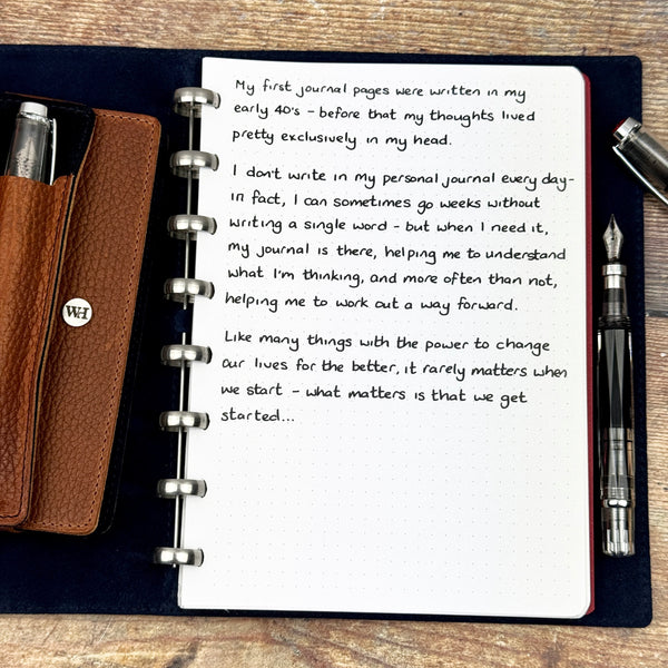 A handwritten page inside an open notebook