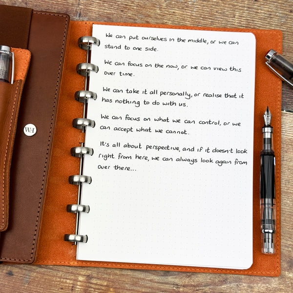 A handwritten page inside an open notebook