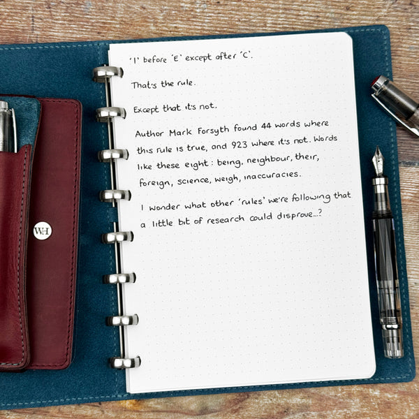 A handwritten page inside an open notebook