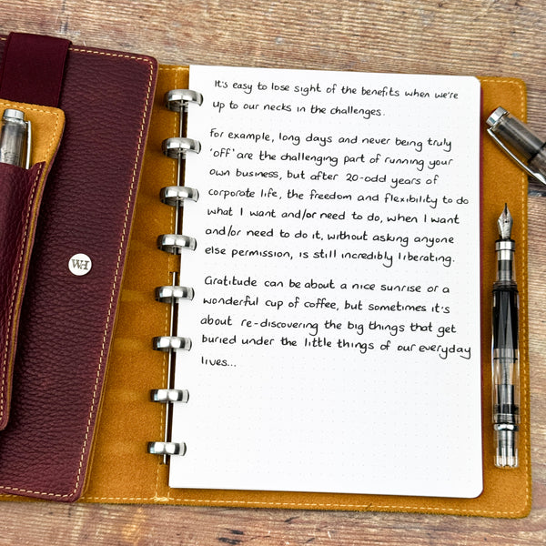 A handwritten page inside an open notebook