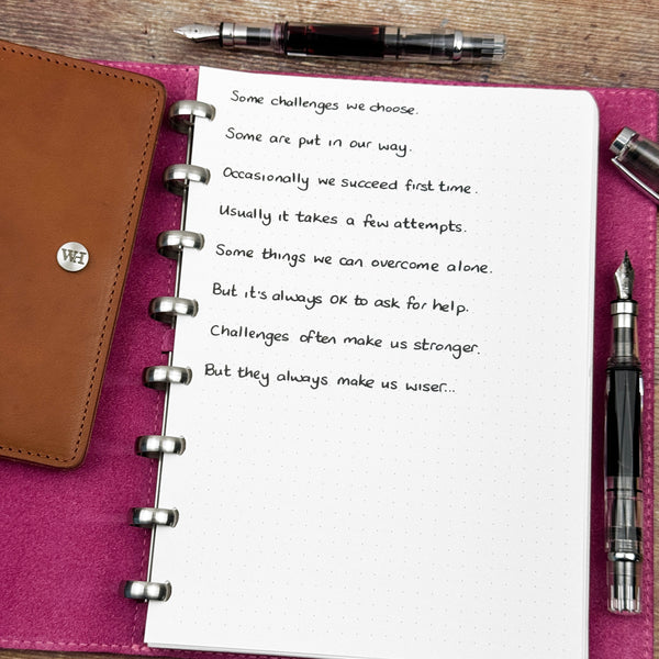 A handwritten page inside an open notebook