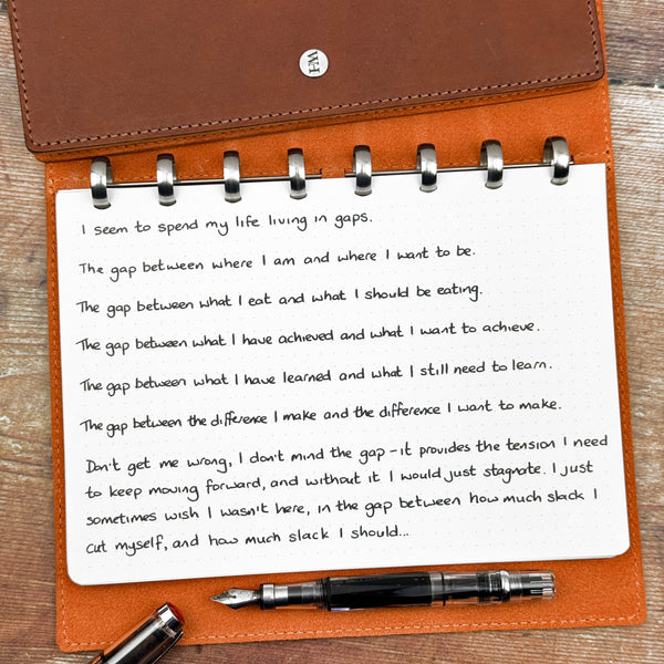 A handwritten page inside an open notebook