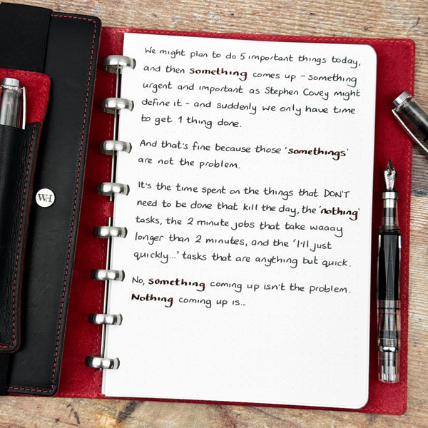 A handwritten page inside an open notebook