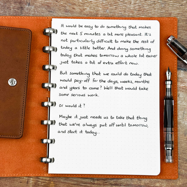 A handwritten page inside an open notebook