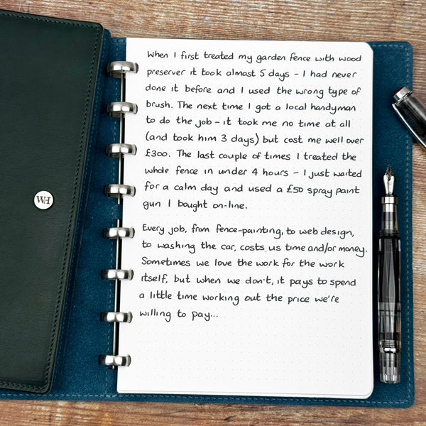 A handwritten page inside an open notebook