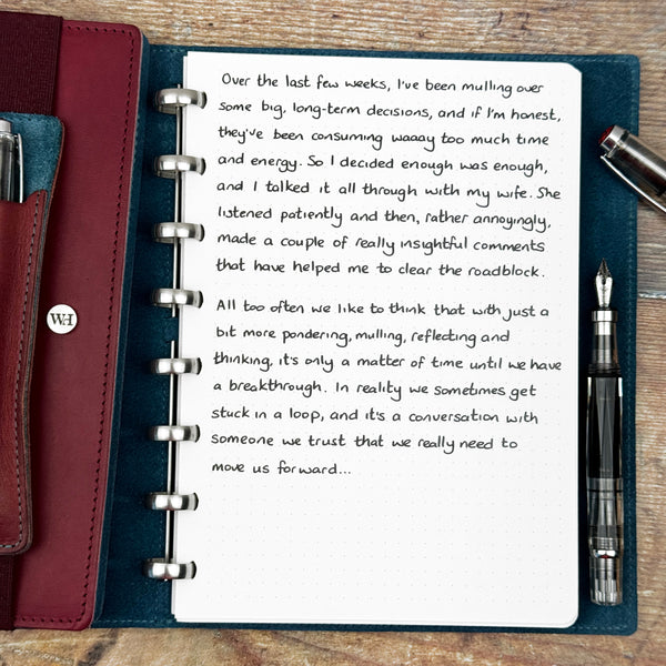 A handwritten page inside an open notebook