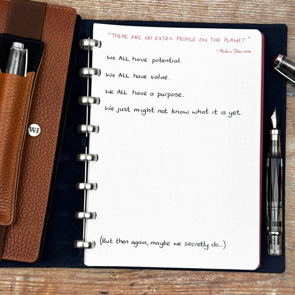 A handwritten page inside an open notebook