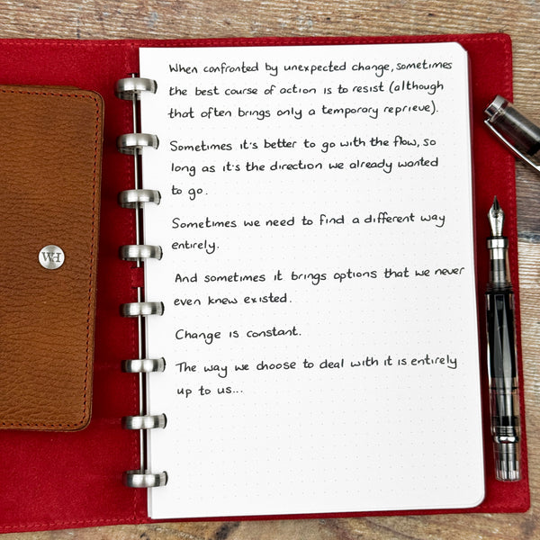 A handwritten page inside an open notebook 