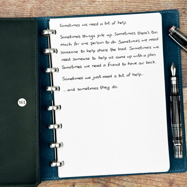 A handwritten page inside an open notebook