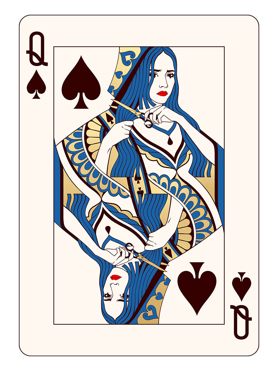 Mahdieh Farhadkiaei playing cards Black Dragon Press print Queen of Spades 