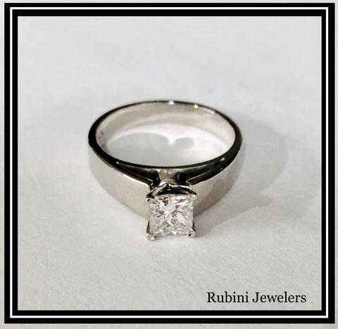 White Gold Princess Cut Diamond Engagement Ring after Cleaning and Polishing at Rubini Jewelers